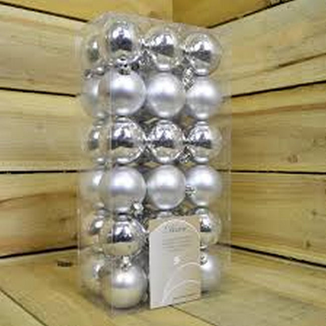 Silver - Side - Kaemingk Shiny-Matt Shatterproof Baubles (Pack of 36)