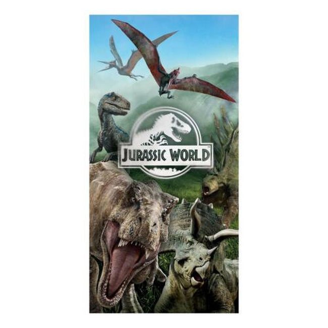 Green-Blue-Brown - Front - Jurassic World Logo Beach Towel
