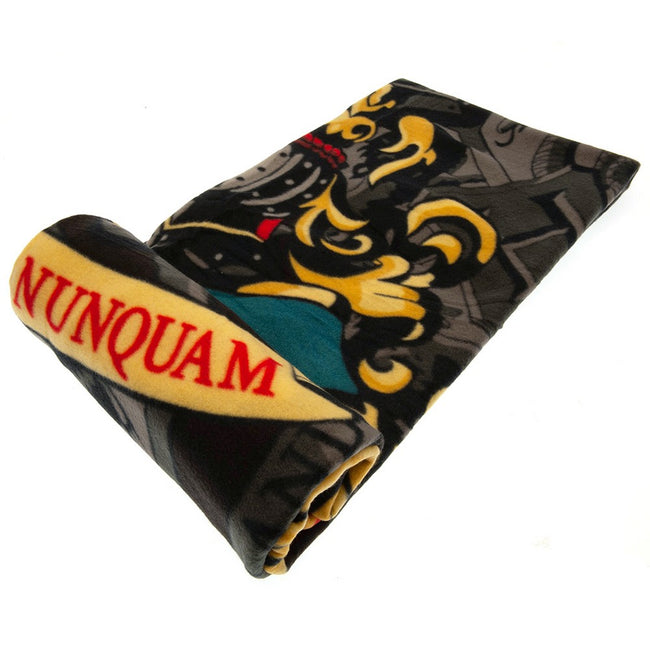 Black-Gray-Yellow - Back - Harry Potter Fleece Hogwarts Crest Blanket