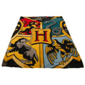 Black-Gray-Yellow - Front - Harry Potter Fleece Hogwarts Crest Blanket