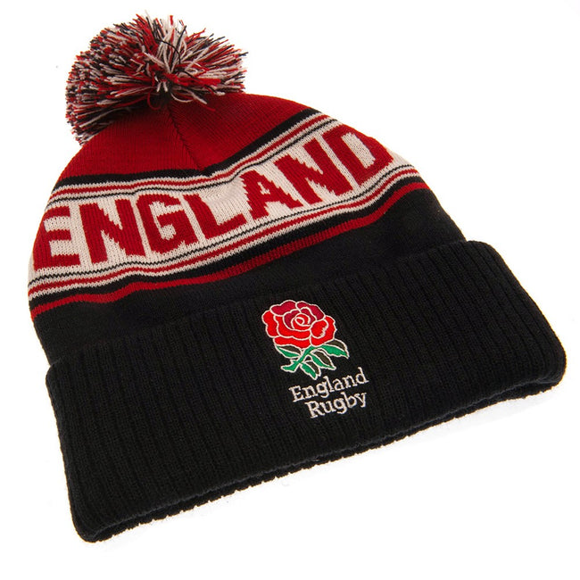 Black-Red-White - Back - England RFU Crest Knitted Ski Hat