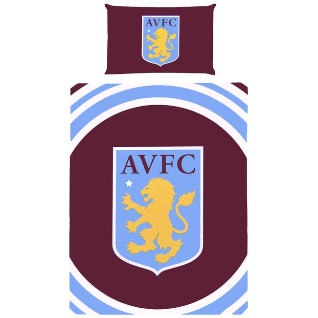Claret Red-Sky Blue-White - Front - Aston Villa FC Crest Duvet Set