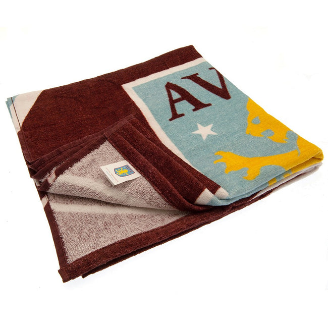Claret Red-Sky Blue-Yellow - Back - Aston Villa FC Crest Beach Towel