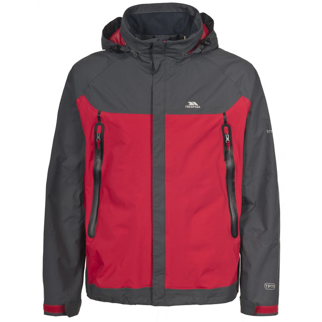 Red - Front - Trespass Mens Nolan Hooded Zip Up Waterproof Jacket