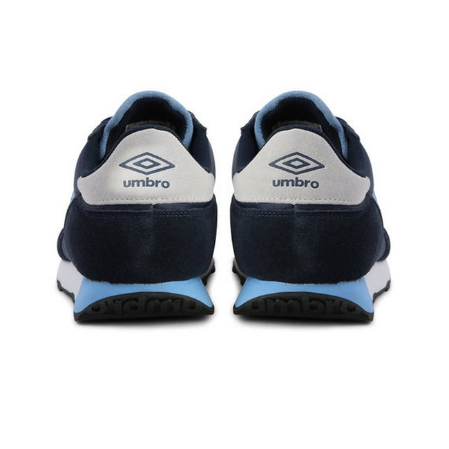 Dark Navy-Sky Blue-White - Side - Umbro Mens Karts Suede Sneakers