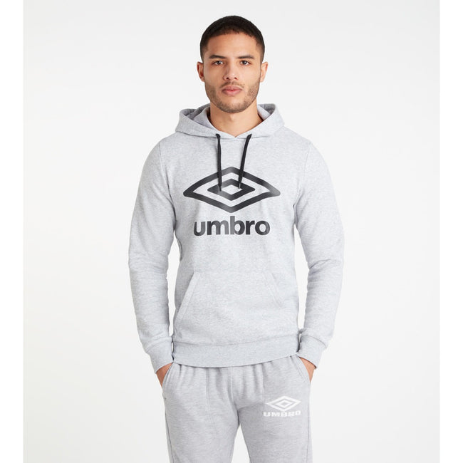 Grey Marl-Black - Lifestyle - Umbro Mens Stacked Logo Hoodie