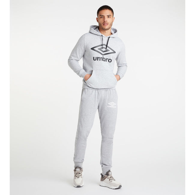Grey Marl-Black - Pack Shot - Umbro Mens Stacked Logo Hoodie