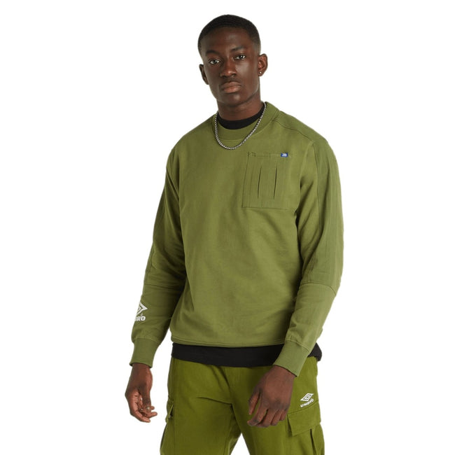 Bunker Green-Bright White - Side - Umbro Mens Concord Drill Sweatshirt