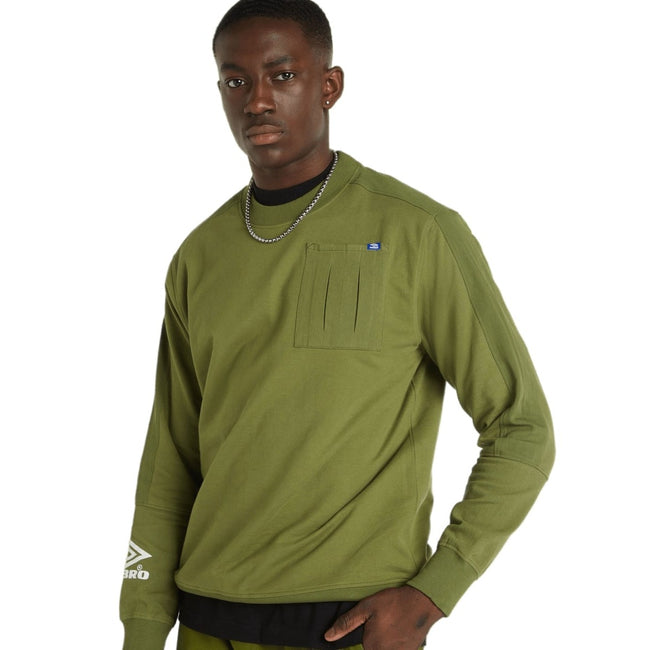 Bunker Green-Bright White - Pack Shot - Umbro Mens Concord Drill Sweatshirt