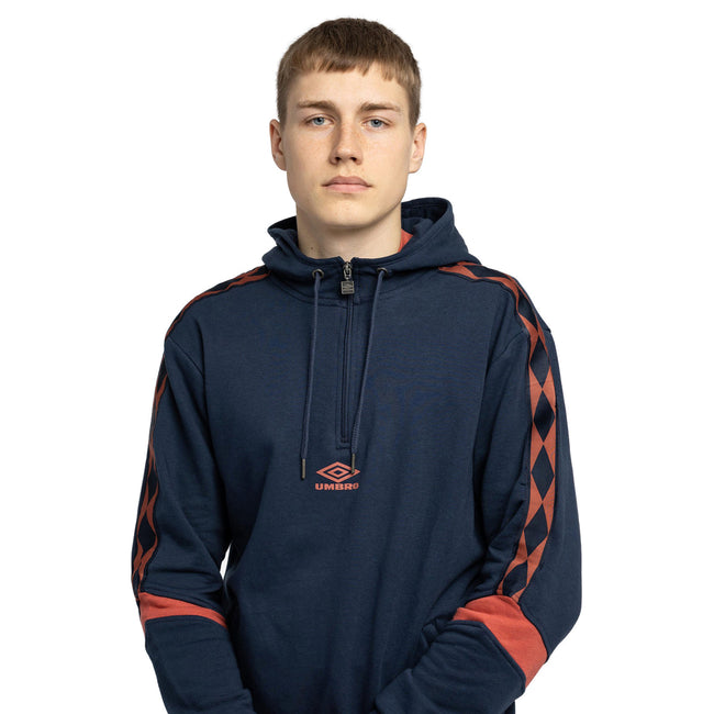 Indigo Mood-Hot Sauce - Side - Umbro Mens Diamond Half Zip Hoodie