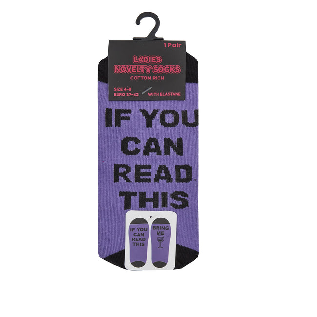 Purple-Black - Side - Womens-Ladies Bring Me Wine Socks (1 Pair)