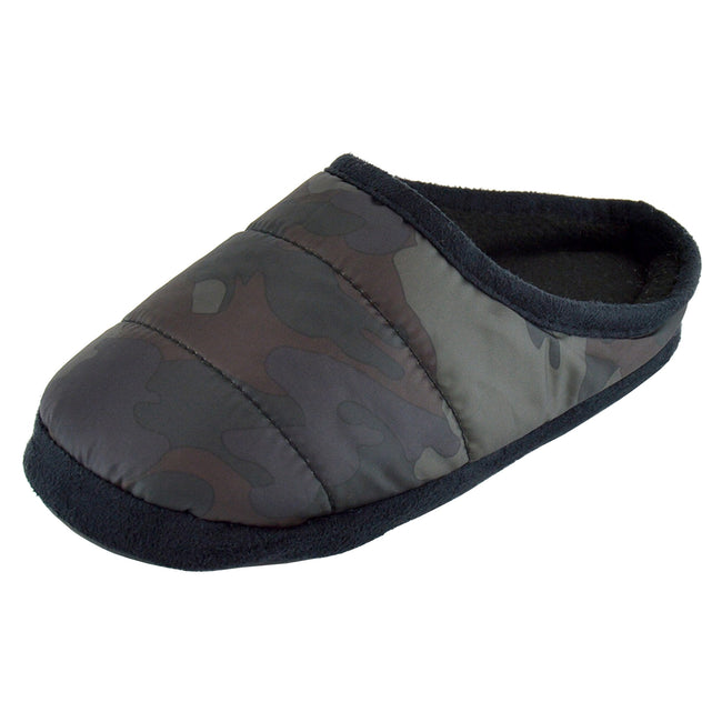 Gray - Front - Childrens-Kids Camo Puffer Slippers