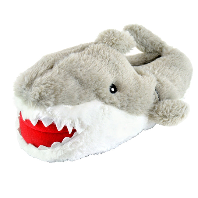 Gray - Front - Childrens-Kids Novelty Shark Slippers