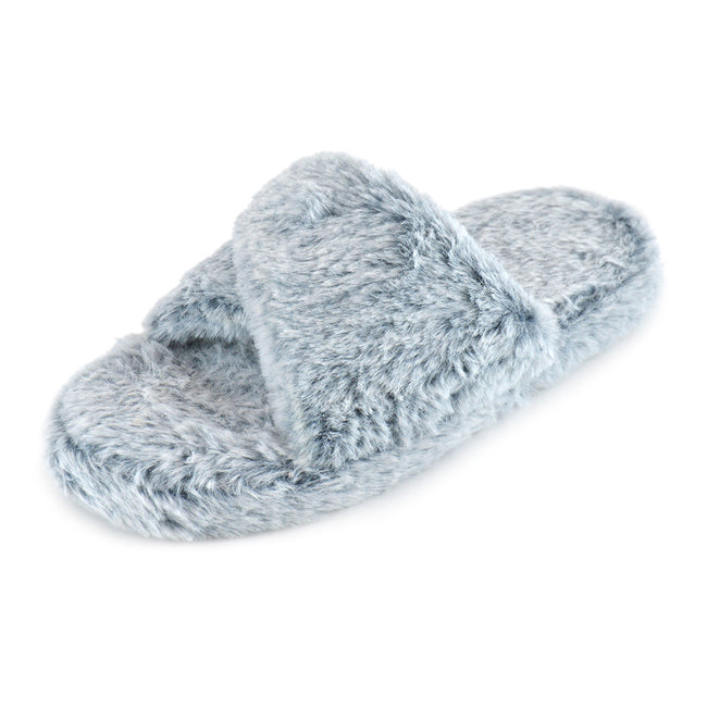 Gray - Front - Womens-Ladies Plush Crossover Sliders